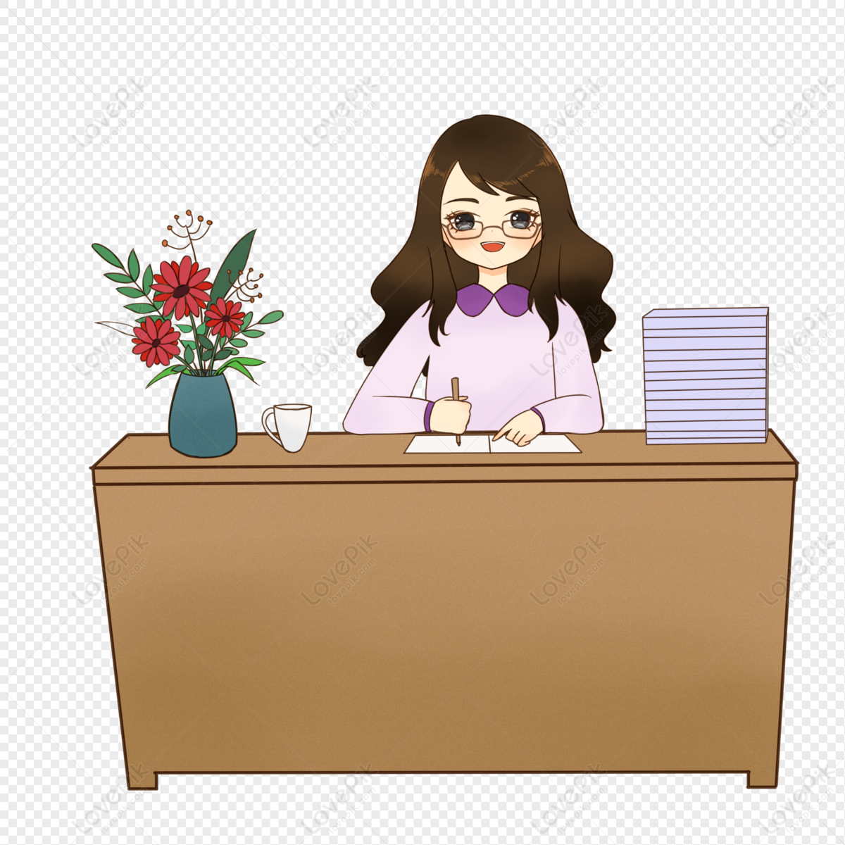 Teacher who corrects the assignment, female teacher, assignments, correcting homework png image