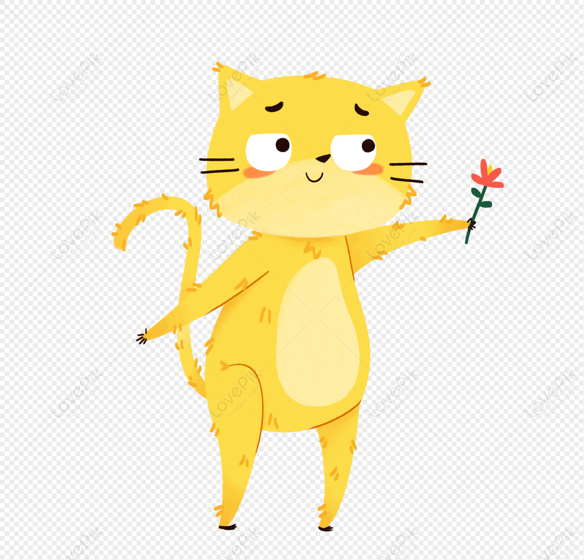 Animal Cute Orange Cat Giving Flowers PNG Image Free Download And ...