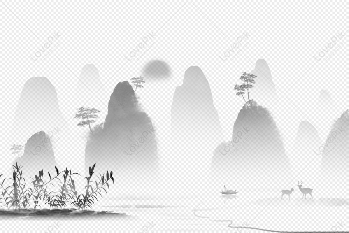 Asian Ink Landscape Painting Elements Png PNG White Transparent And ...