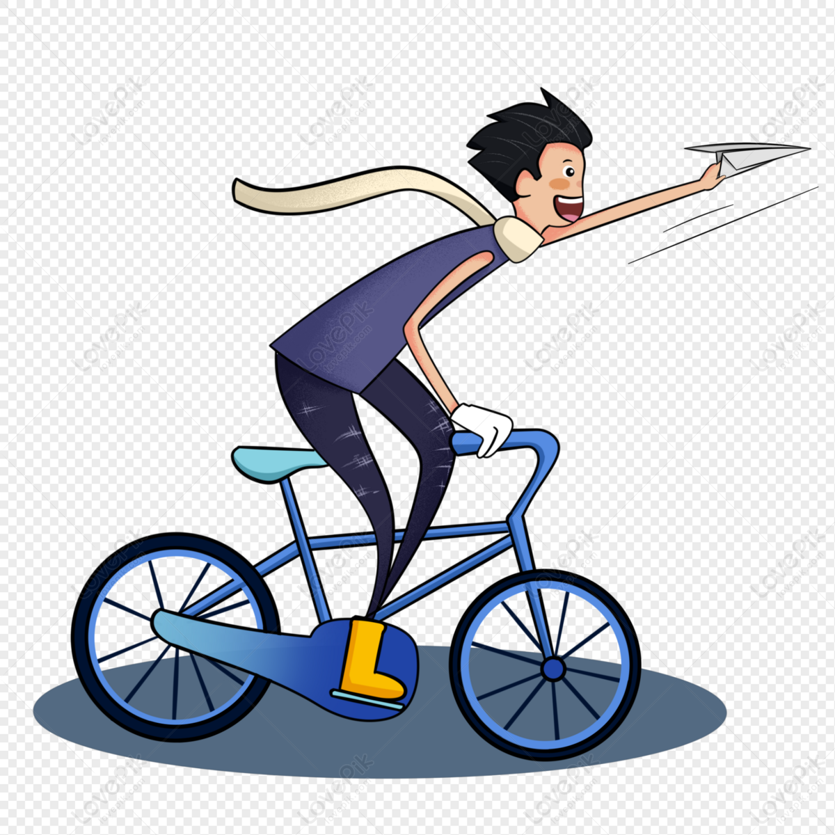 Cartoon Character Riding A Bicycle Throwing A Paper Plane PNG White  Transparent And Clipart Image For Free Download - Lovepik | 401549982