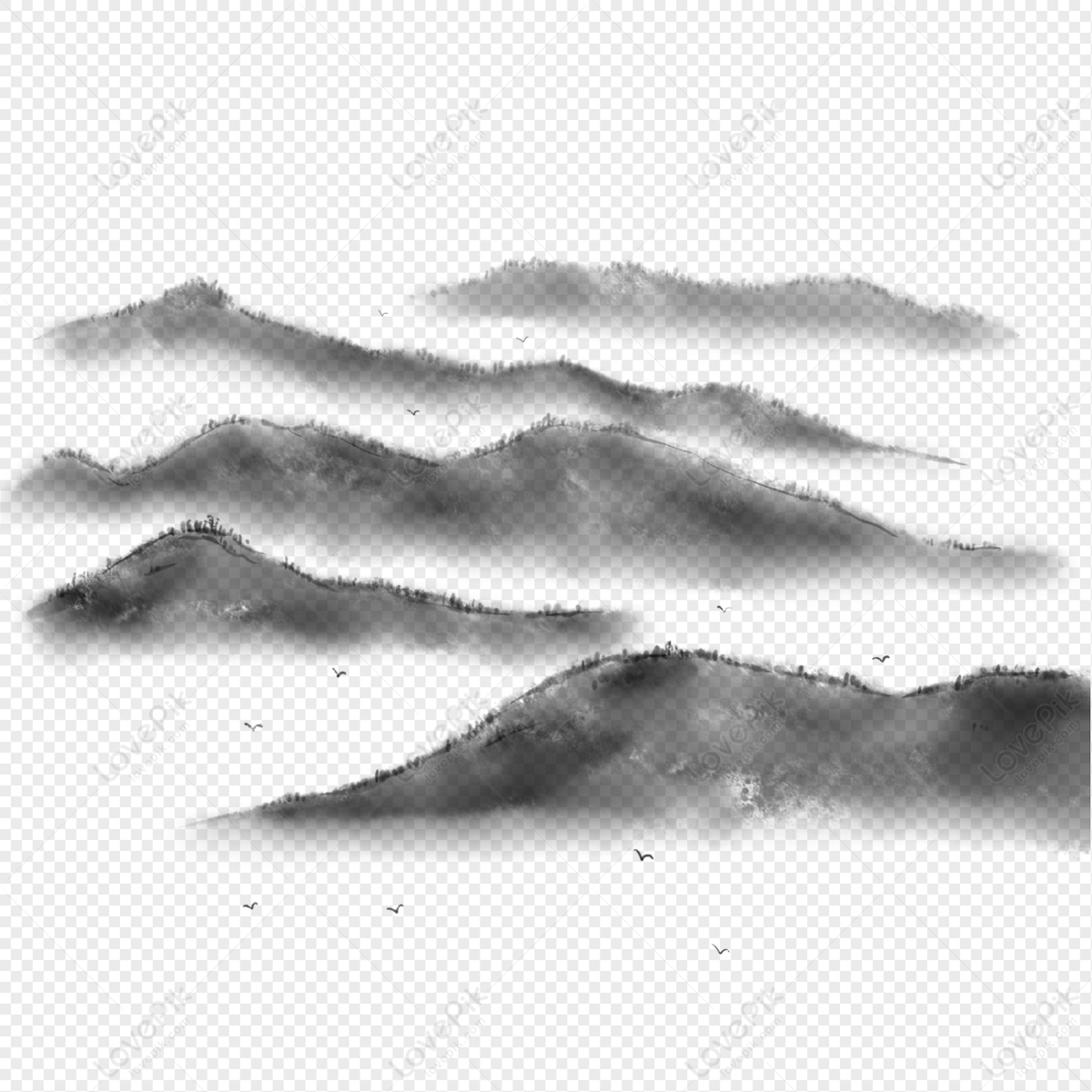 Chinese Feng Shui Yuanshan, Chinese Style, Ink, Distant Mountains PNG ...