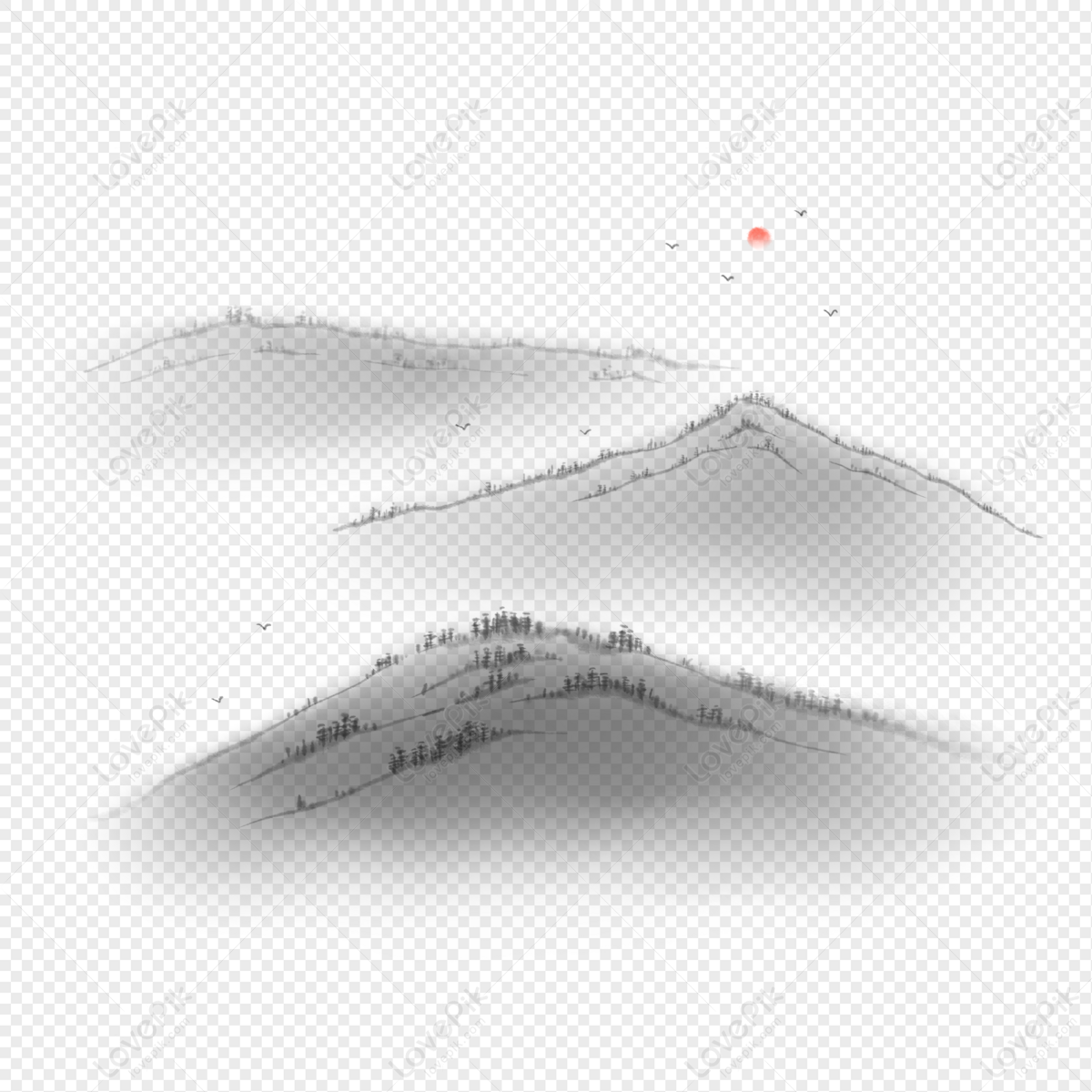 Chinese Style Chinese Painting Ink Distant Mountains PNG Transparent ...