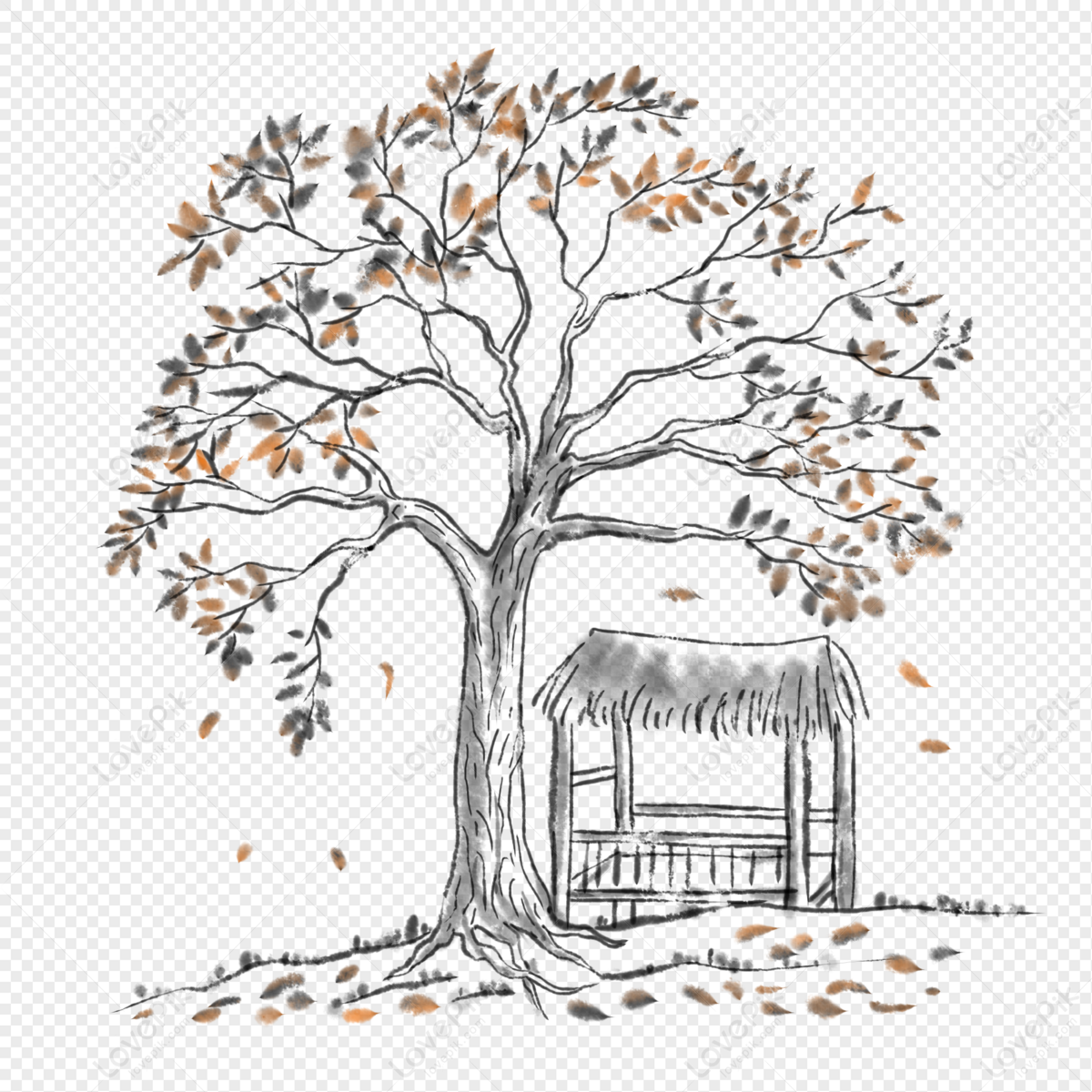 Китайский стиль чернилами осенний дом на дереве изображение_Фото номер  401557534_PSD Формат изображения_ru.lovepik.com