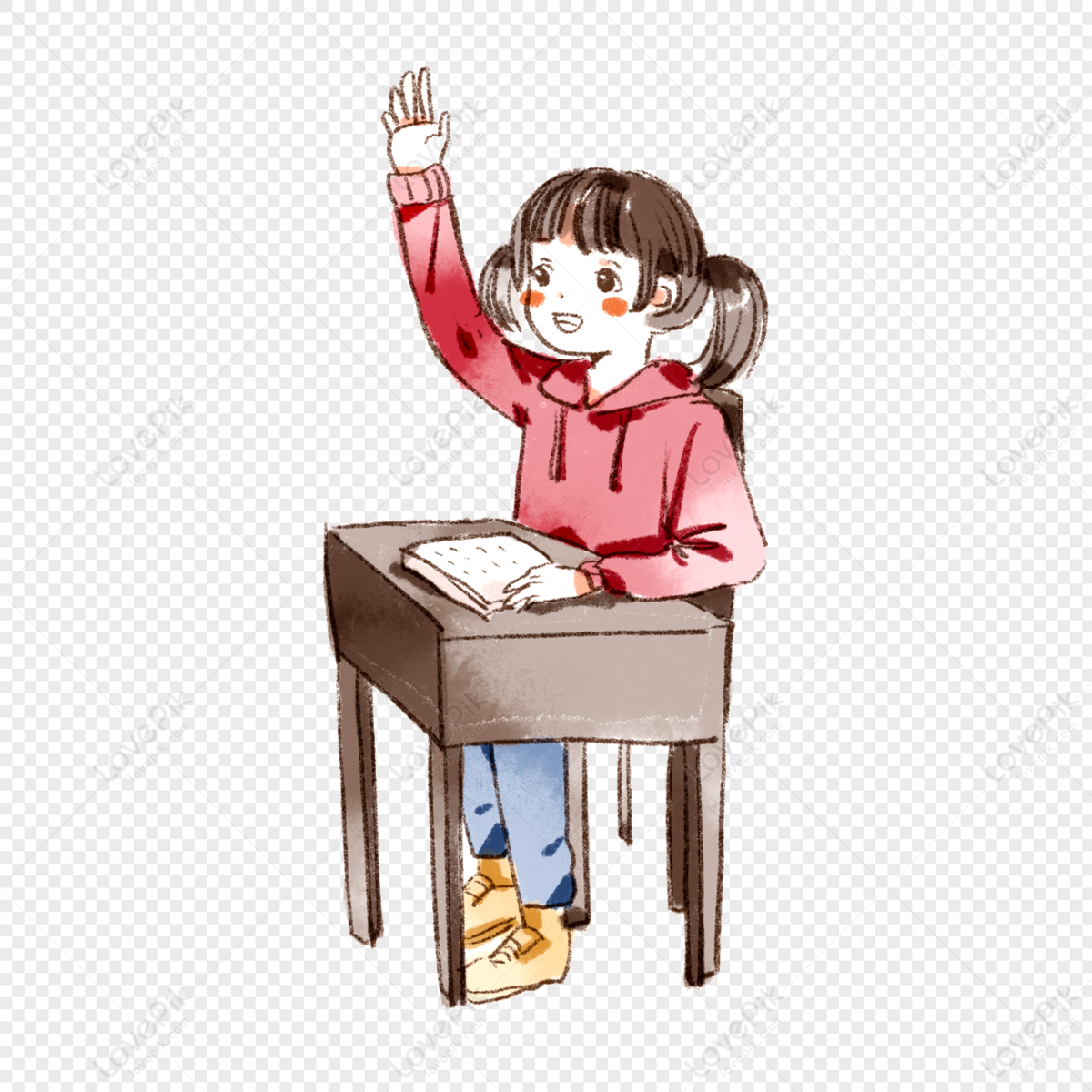 Girl Raising Her Hand Clipart Image