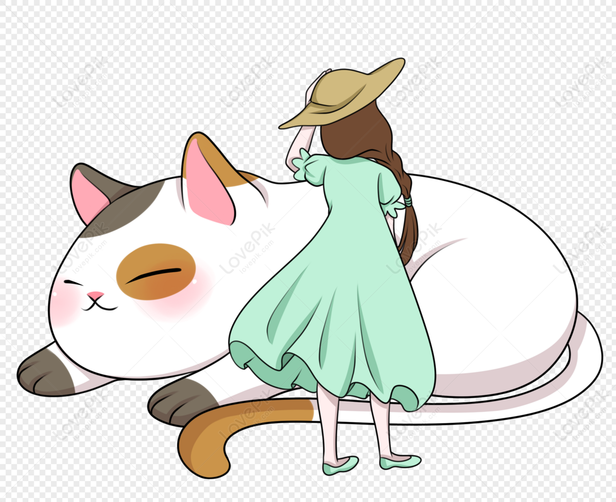 Girl tourist girl with giant cat, pet, tourist girl, giant cat png free download