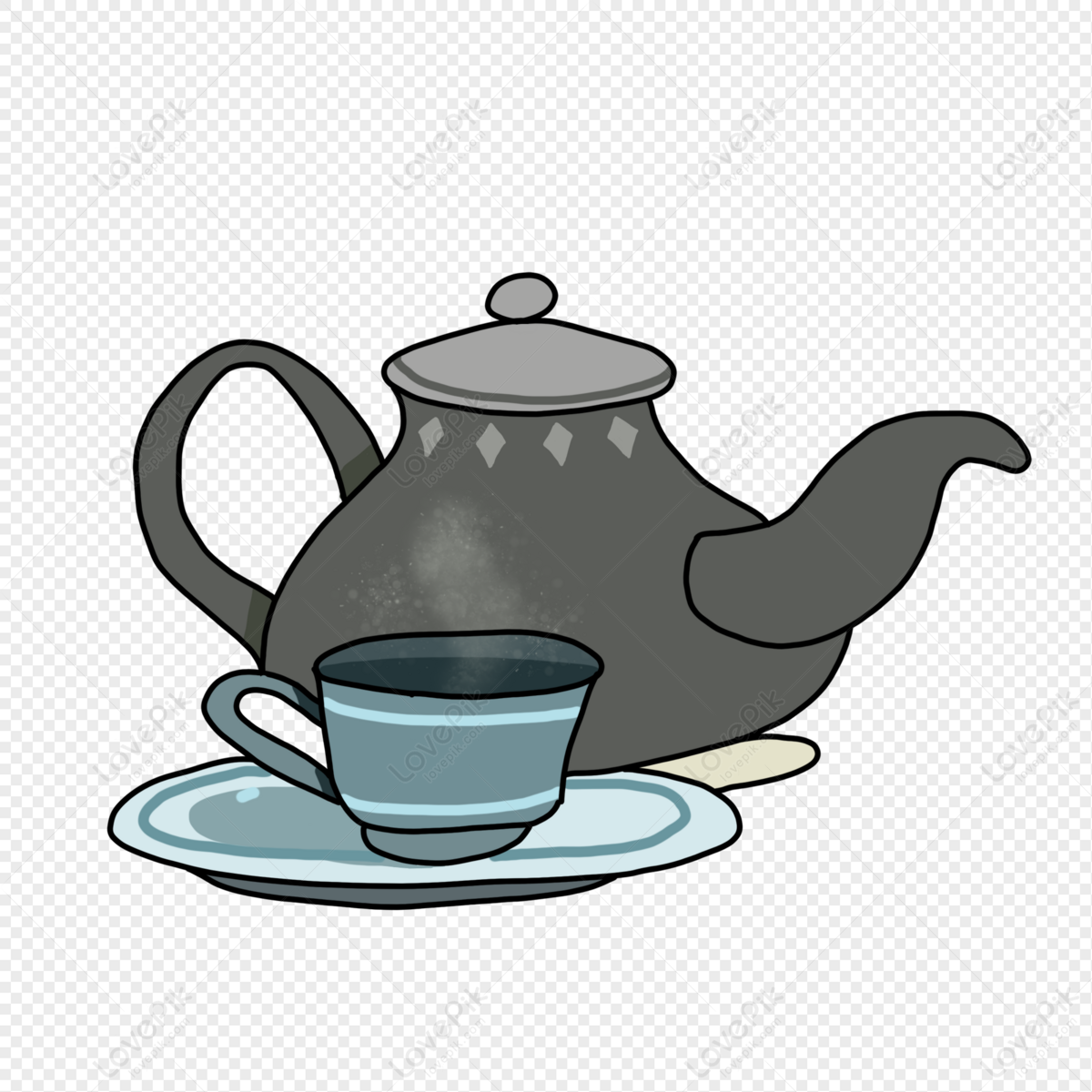 Premium Vector  A kettle and a glass of tea on a brown background.
