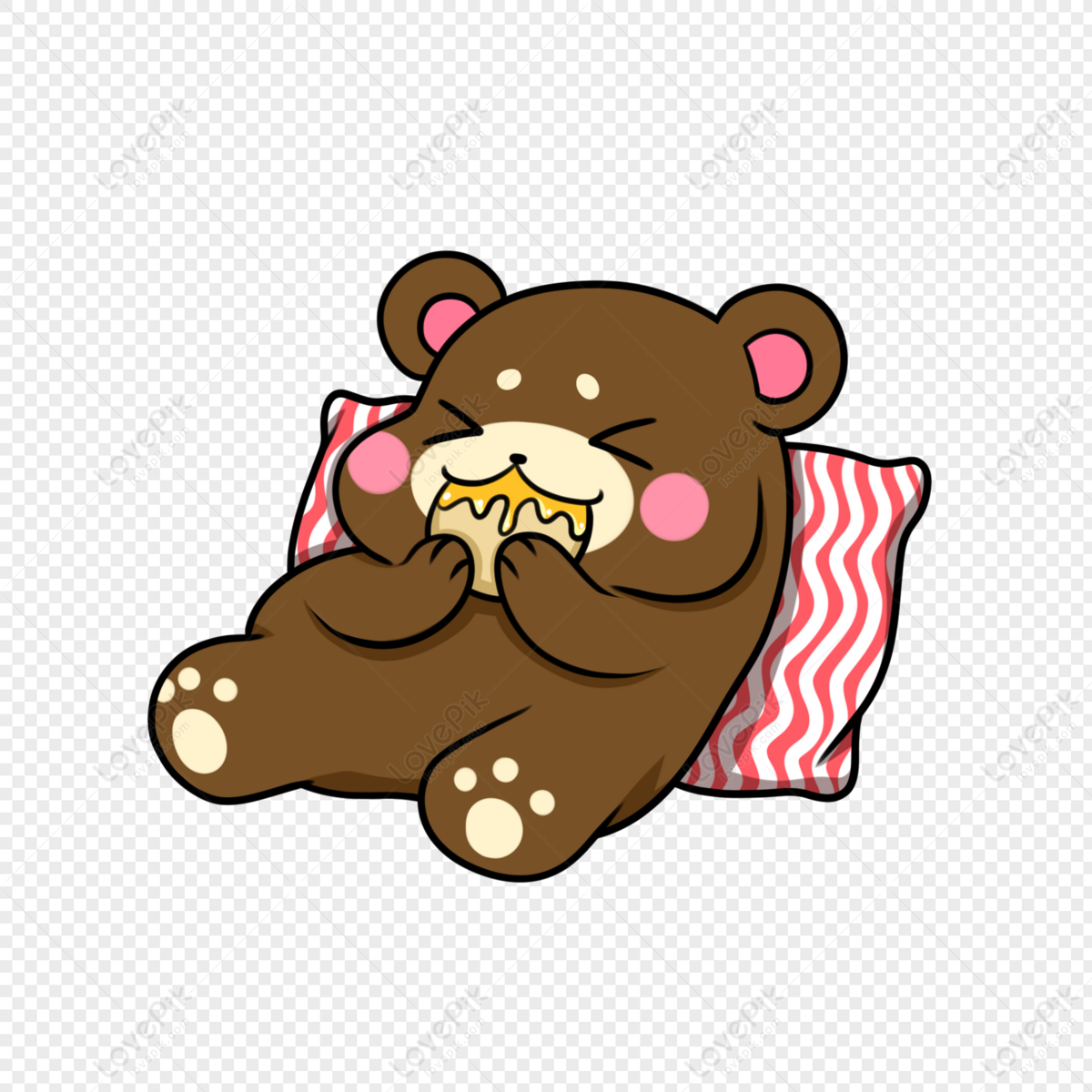 Summer Little Lazy Brown Honey Bear Eating A Muffin On A Pillow PNG Hd  Transparent Image And Clipart Image For Free Download - Lovepik | 401554124