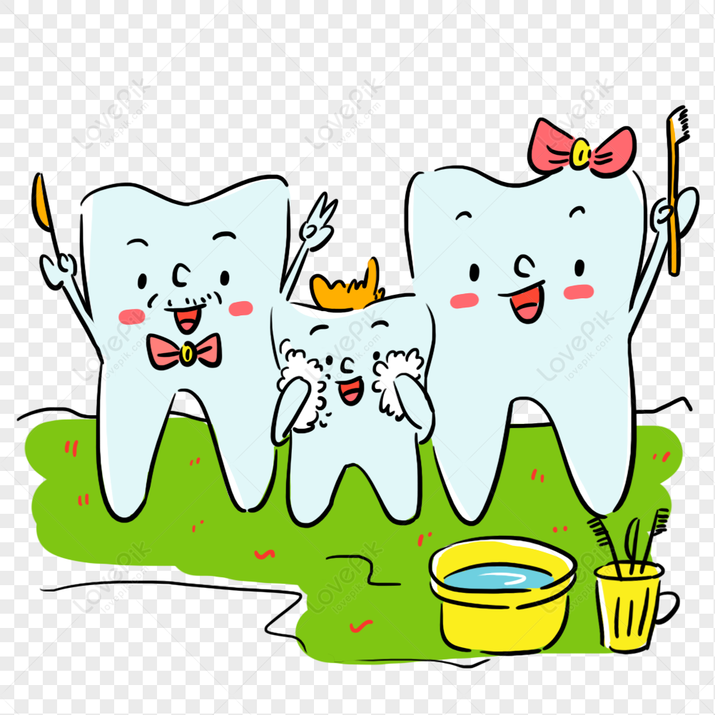 Cartoon Tooth Family Three Brushing Scene PNG Free Download And Clipart  Image For Free Download - Lovepik | 401609483