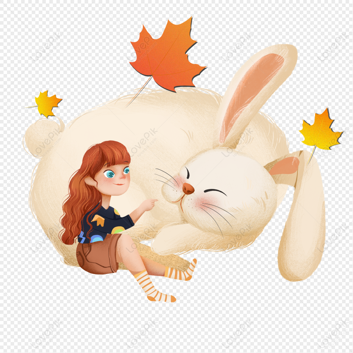 Girl Leaning On A Rabbit PNG White Transparent And Clipart Image For Free  Download - Lovepik | 401593092
