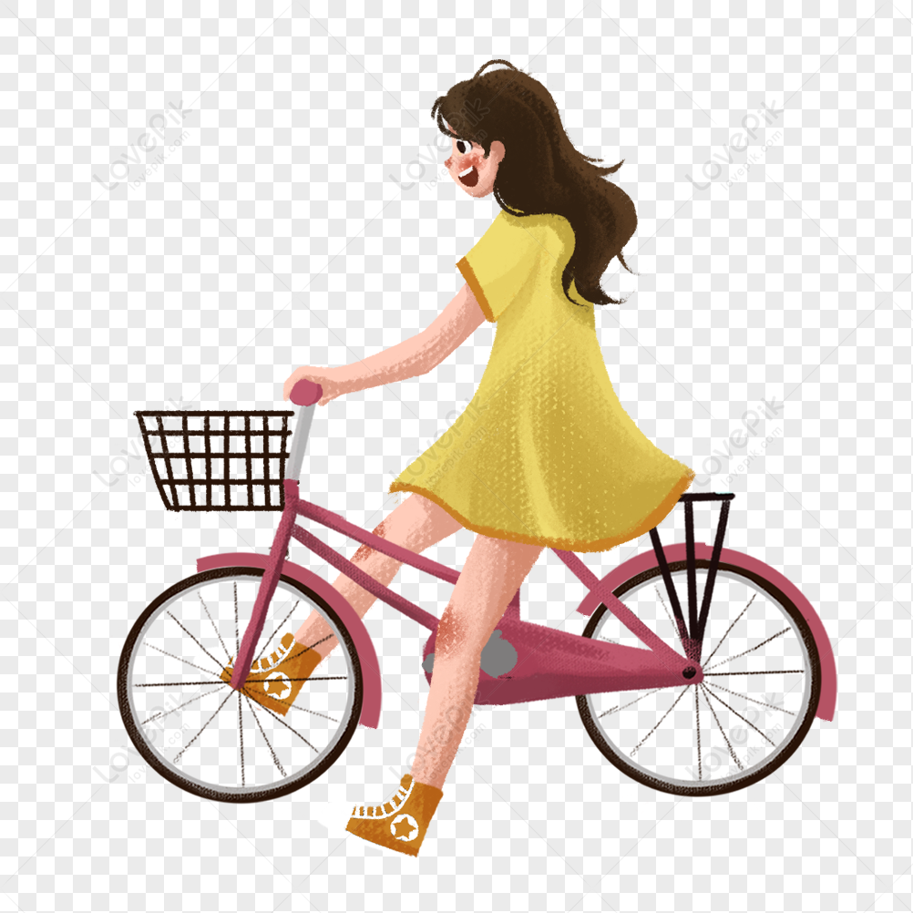 Girl on a bike trip, bike girl, bike trip, trip png transparent image