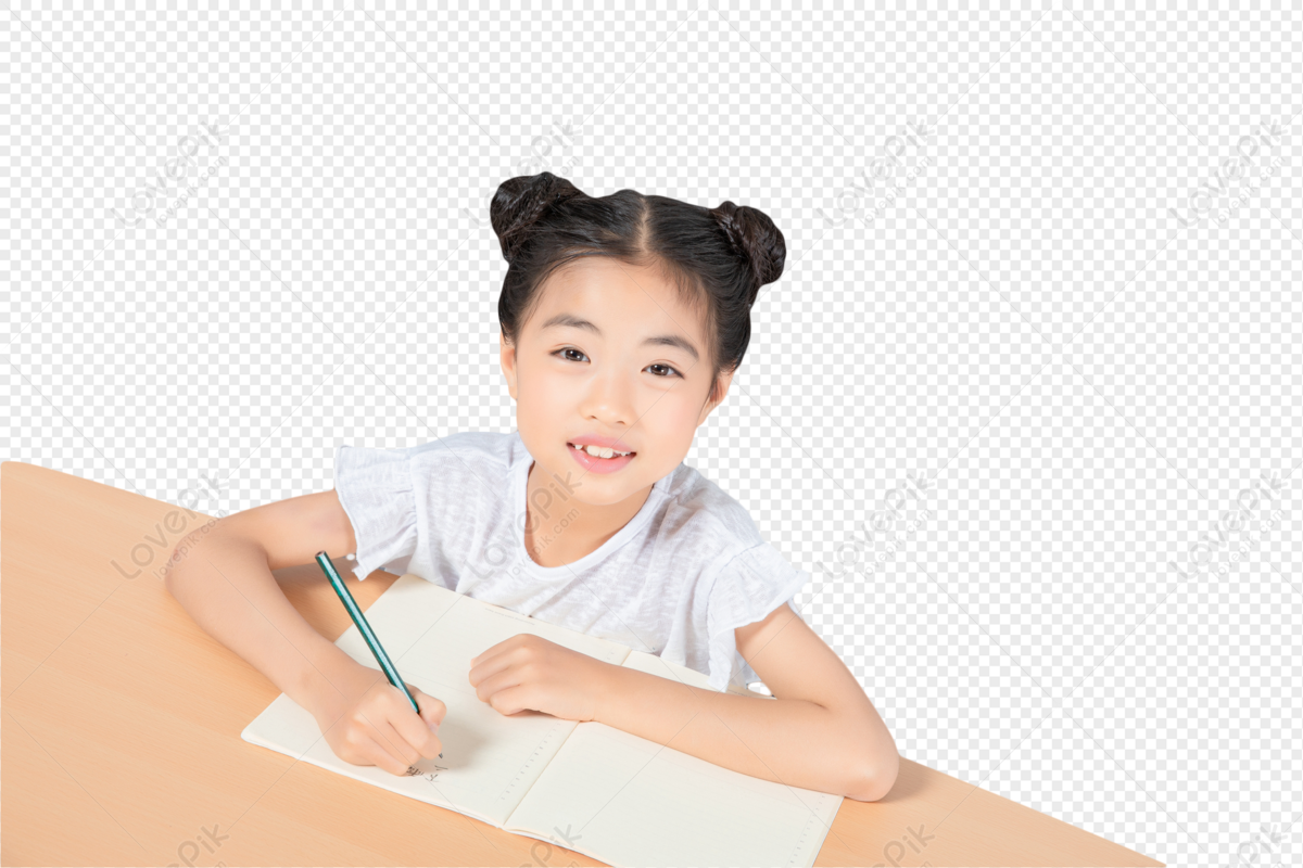 Girl Writing Homework PNG White Transparent And Clipart Image For Free