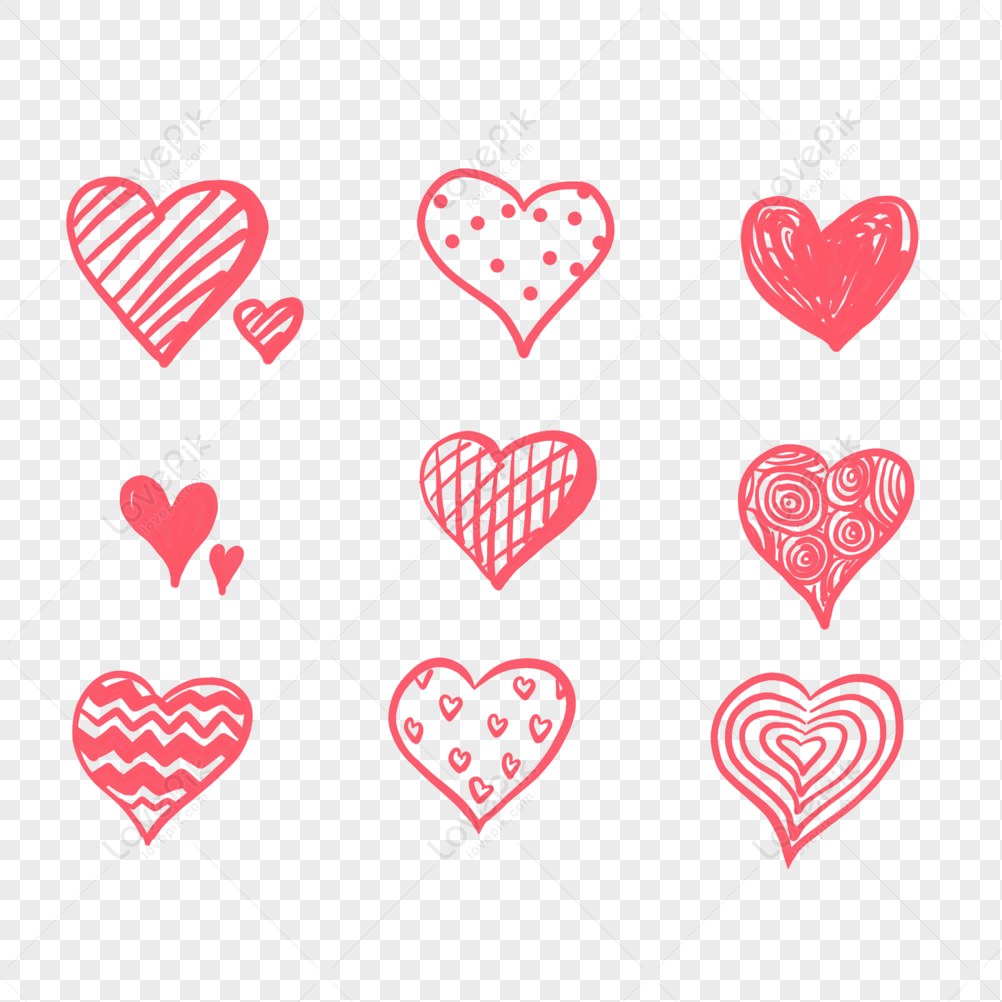 Love Heart Shape Pattern Valentine Pink Hand Painted Pattern Cut PNG ...