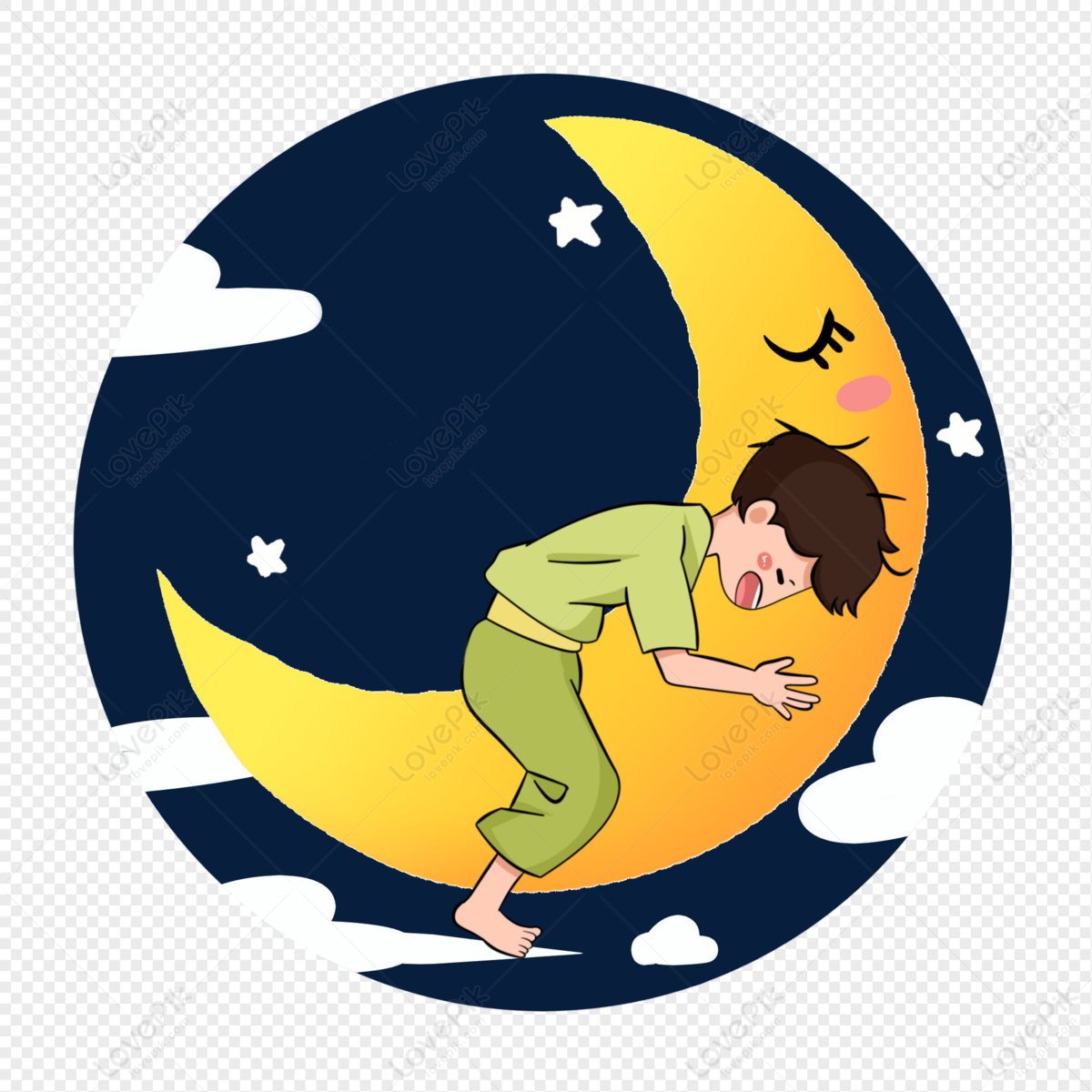 Man Holding A Moon Sleeping Cartoon Hand Drawn PNG Hd Transparent Image And  Clipart Image For Free Download - Lovepik | 401593884