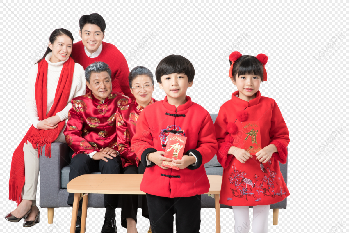 Chinese Family in Red. Chinese Family Red clothes. Год семьи на Красном фоне.