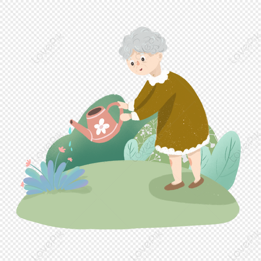 Old Grandmother Watering Flowers PNG Picture And Clipart Image For Free ...