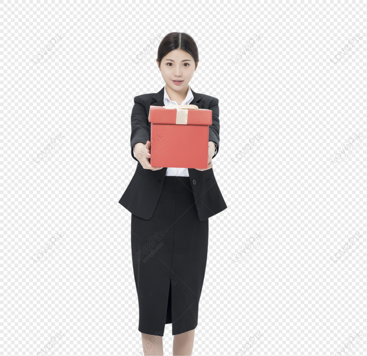 Professional woman giving a present, shelf, give present, professional woman png transparent background