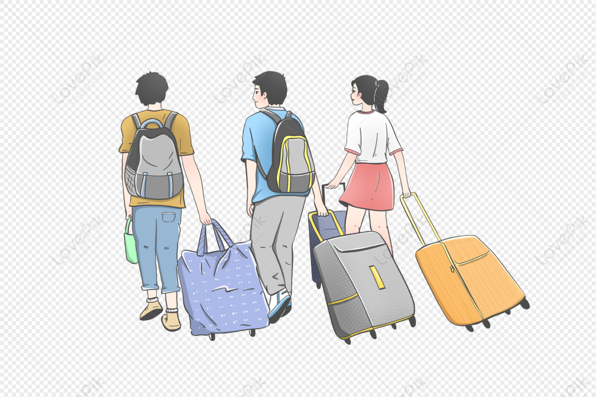 Student carrying luggage to school, student, luggage drawing, travel bag png image