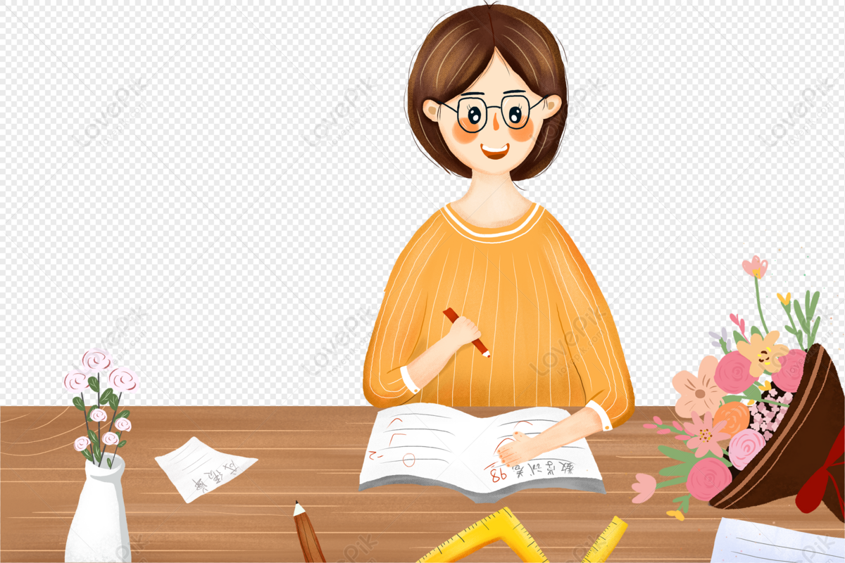 Teacher who corrects the assignment, paper, and homework, assignments png image