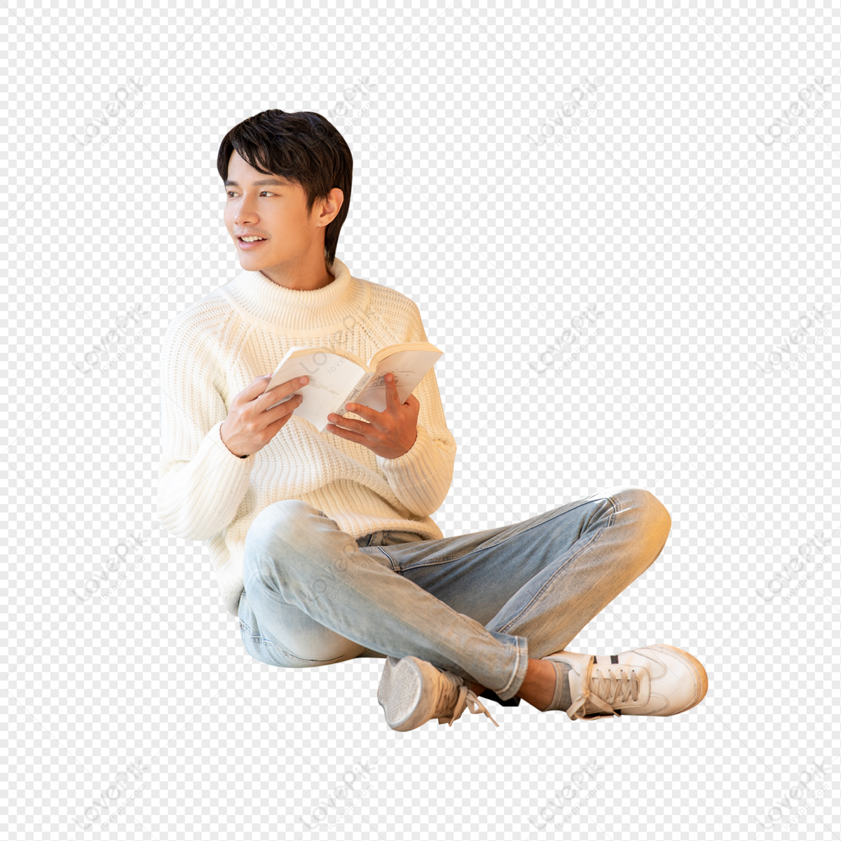 Male sitting on library floor and reading book, young, leisure office, book png hd transparent image