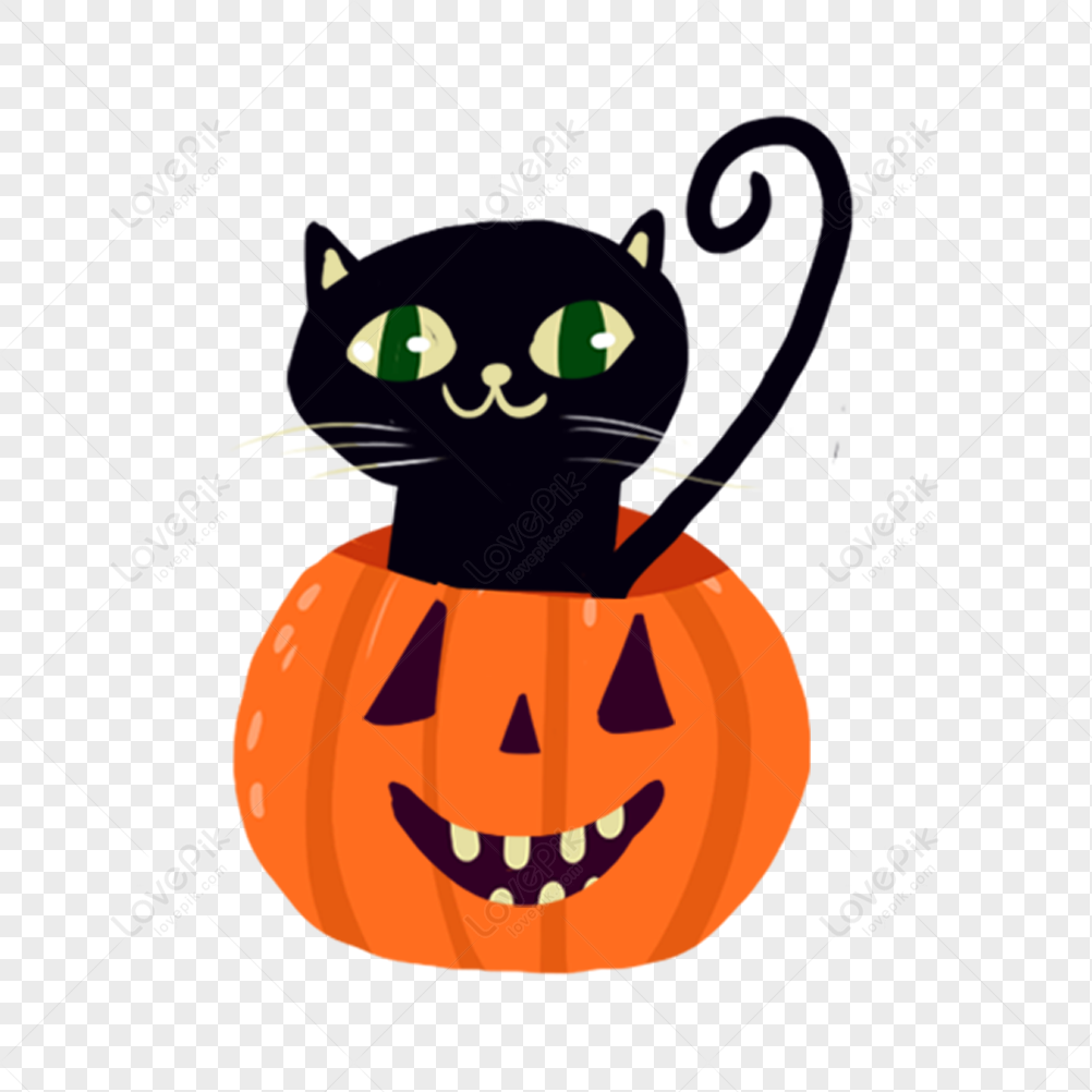 Bonito Caricatura Fresco Halloween Gato Preto Elemento PNG , Clipart De Gato,  Encantador, Desenho Animado Imagem PNG e PSD Para Download Gratuito