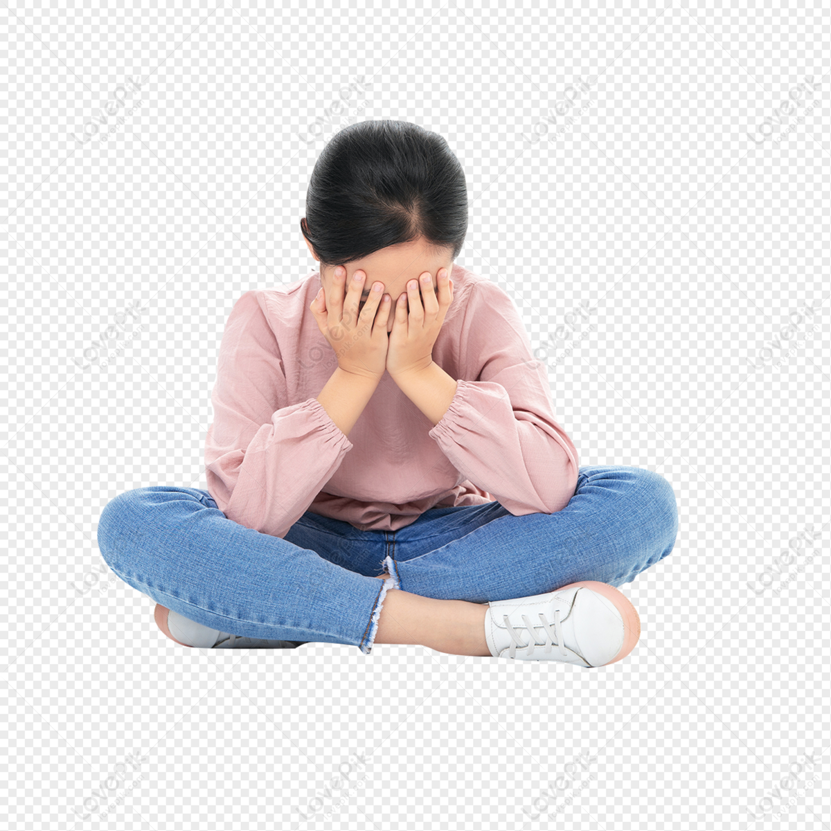 Sad Girl Sitting On The Ground PNG Transparent Background And ...