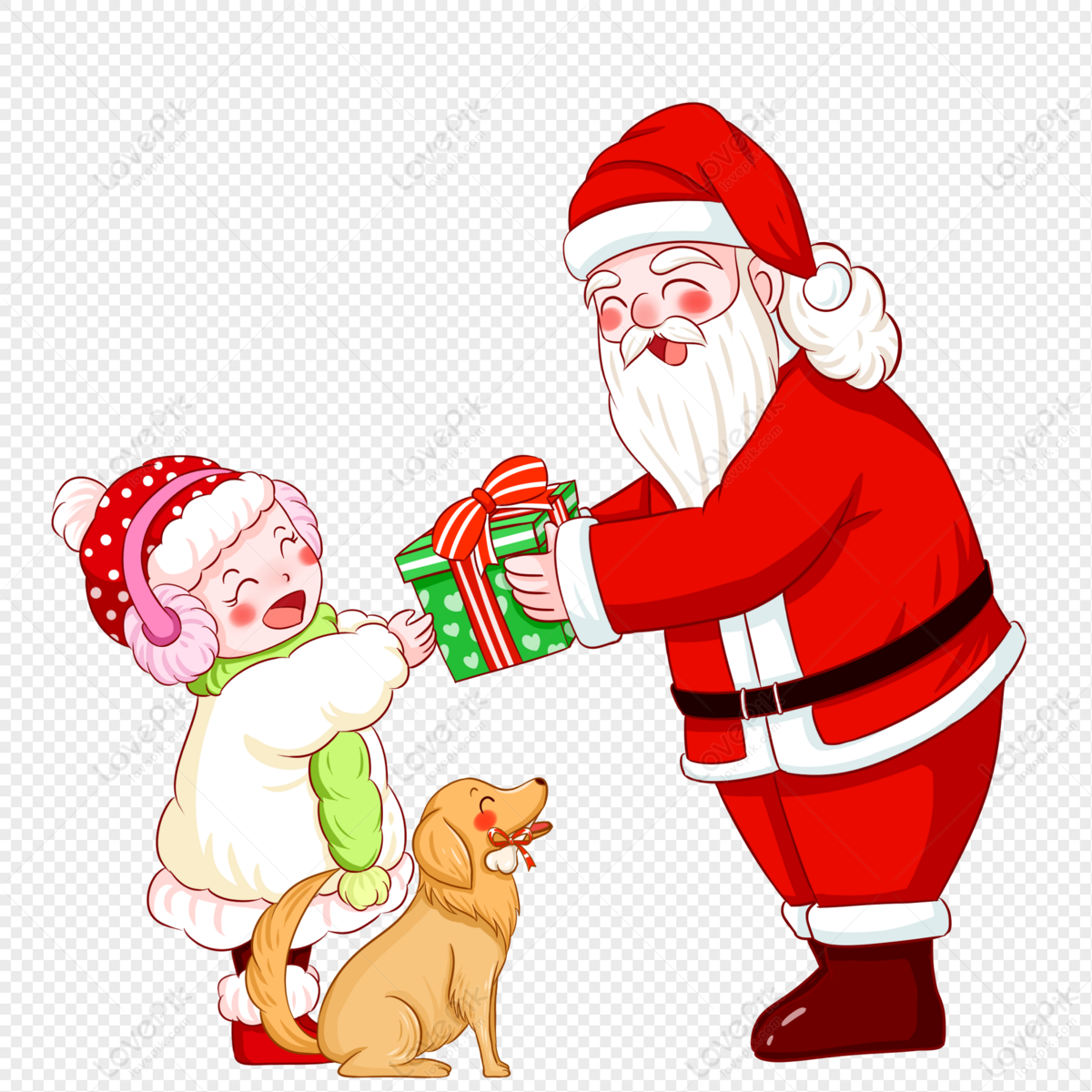 Funny Santa Claus cartoon giving a gifts to little boy crying