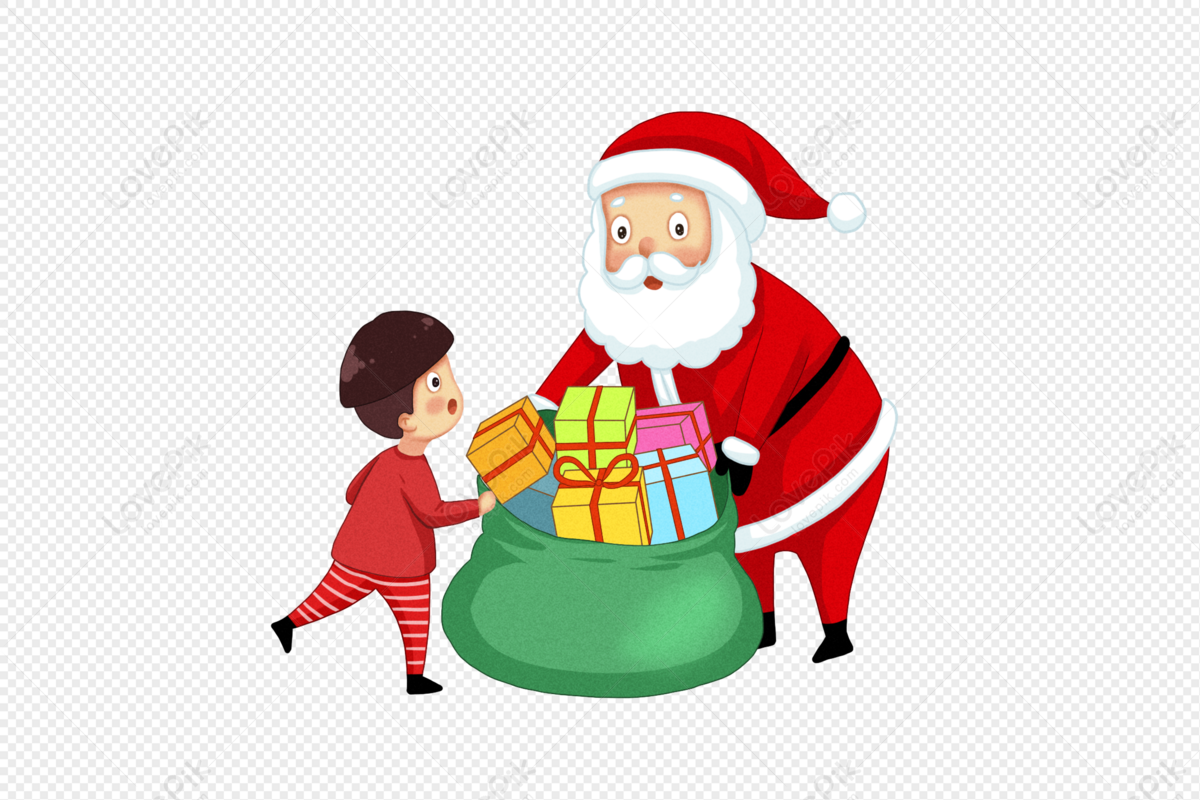 Santa Claus Giving Gifts To Children PNG Transparent And Clipart Image ...