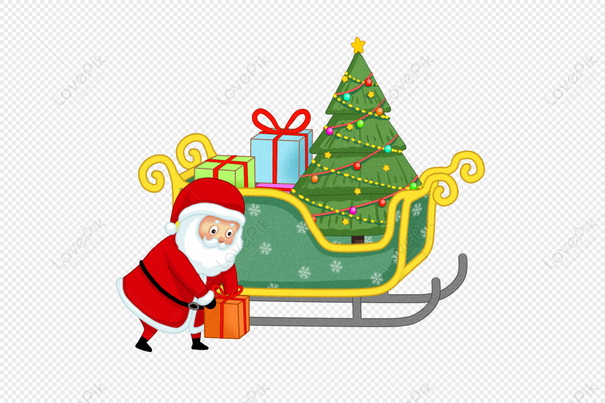 Santa Claus Putting Gifts On Sleigh Free PNG And Clipart Image For Free  Download - Lovepik | 401658199