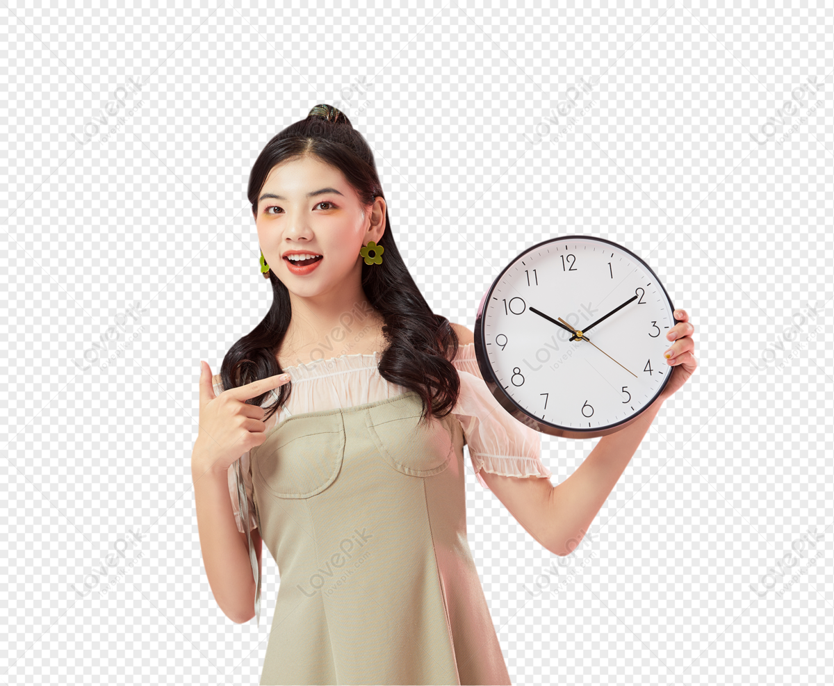 Девушка с часами. Девушка держит часы. Девочка с часами на белом фоне. Девушка с часами клипарт.