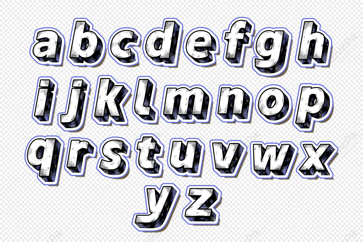 24 개의 소문자 영어 알파벳 만화 단어 효과 디자인 Png 일러스트 무료 다운로드 - Lovepik
