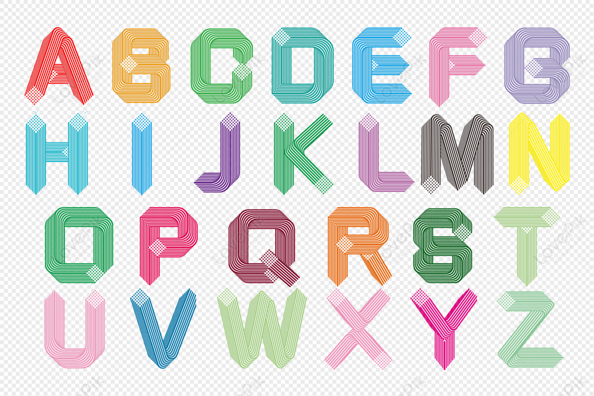 เส้นสีสร้างสรรค์ 26 ตัวอักษร Png สำหรับการดาวน์โหลดฟรี - Lovepik