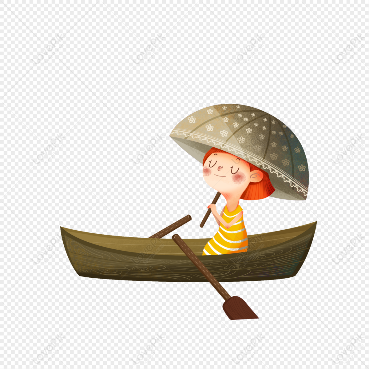 Girl Rowing And Parachuting Parashoot Spring Qingm PNG White