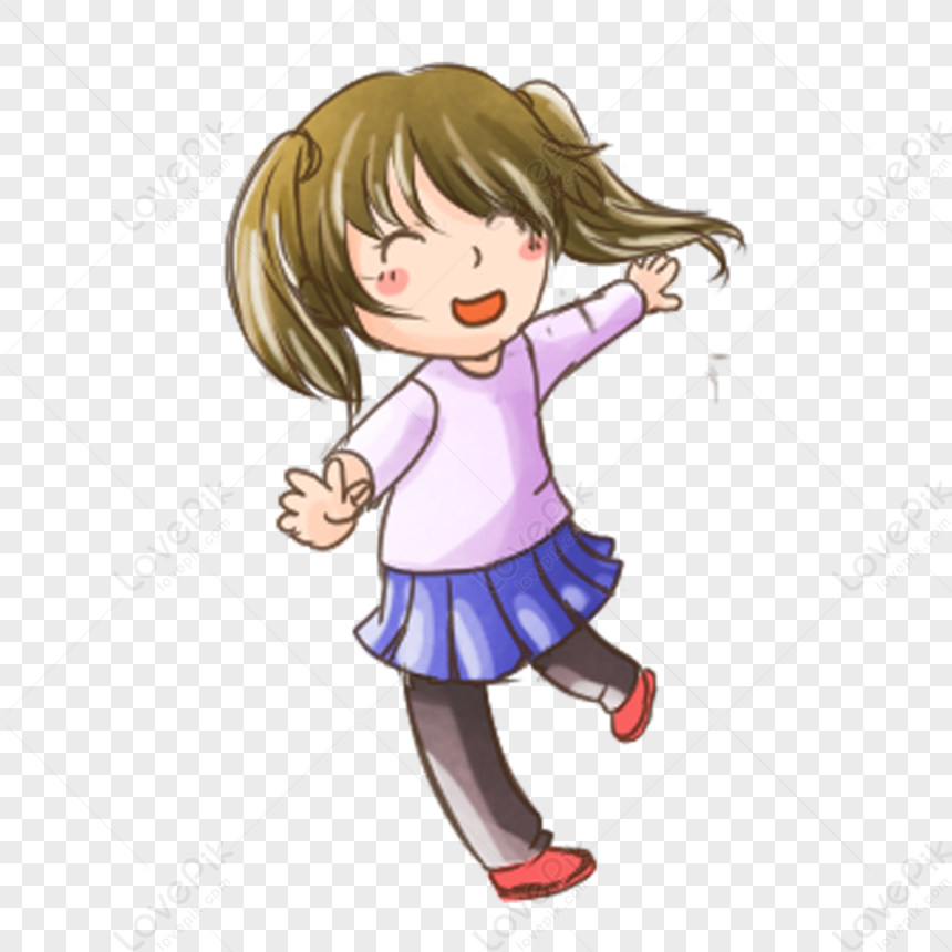 Hand Drawn Girl Elements Png, Girl Running, Cartoon Girl, Material PNG ...