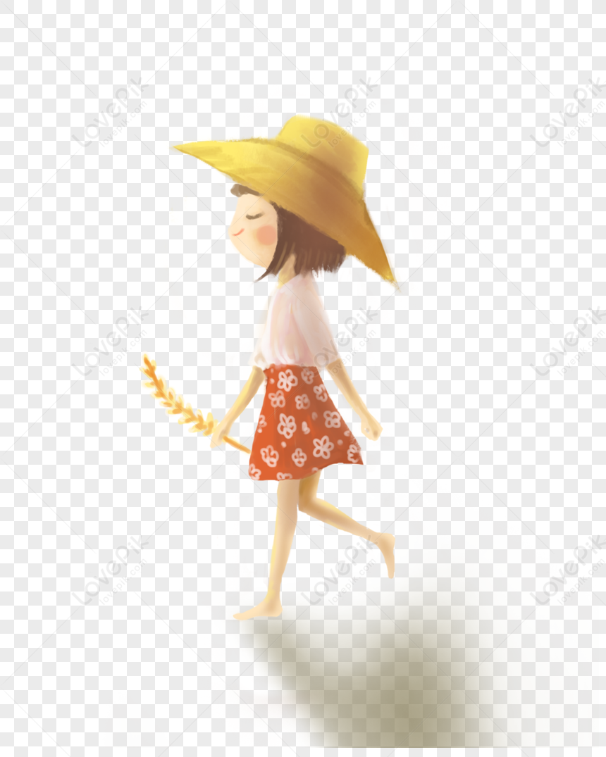 Premium AI Image  anime girl with a straw hat drinking a drink