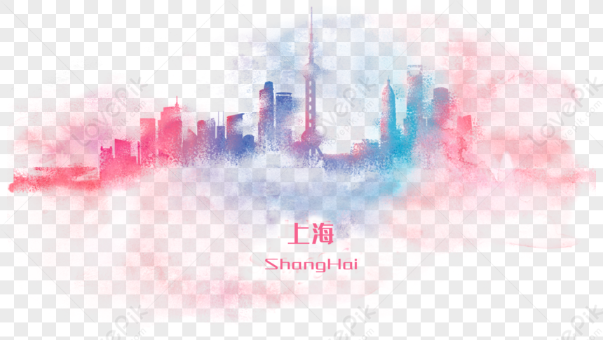 Watercolor Illustration In Shanghai, City Clipart, Pink Watercolor ...