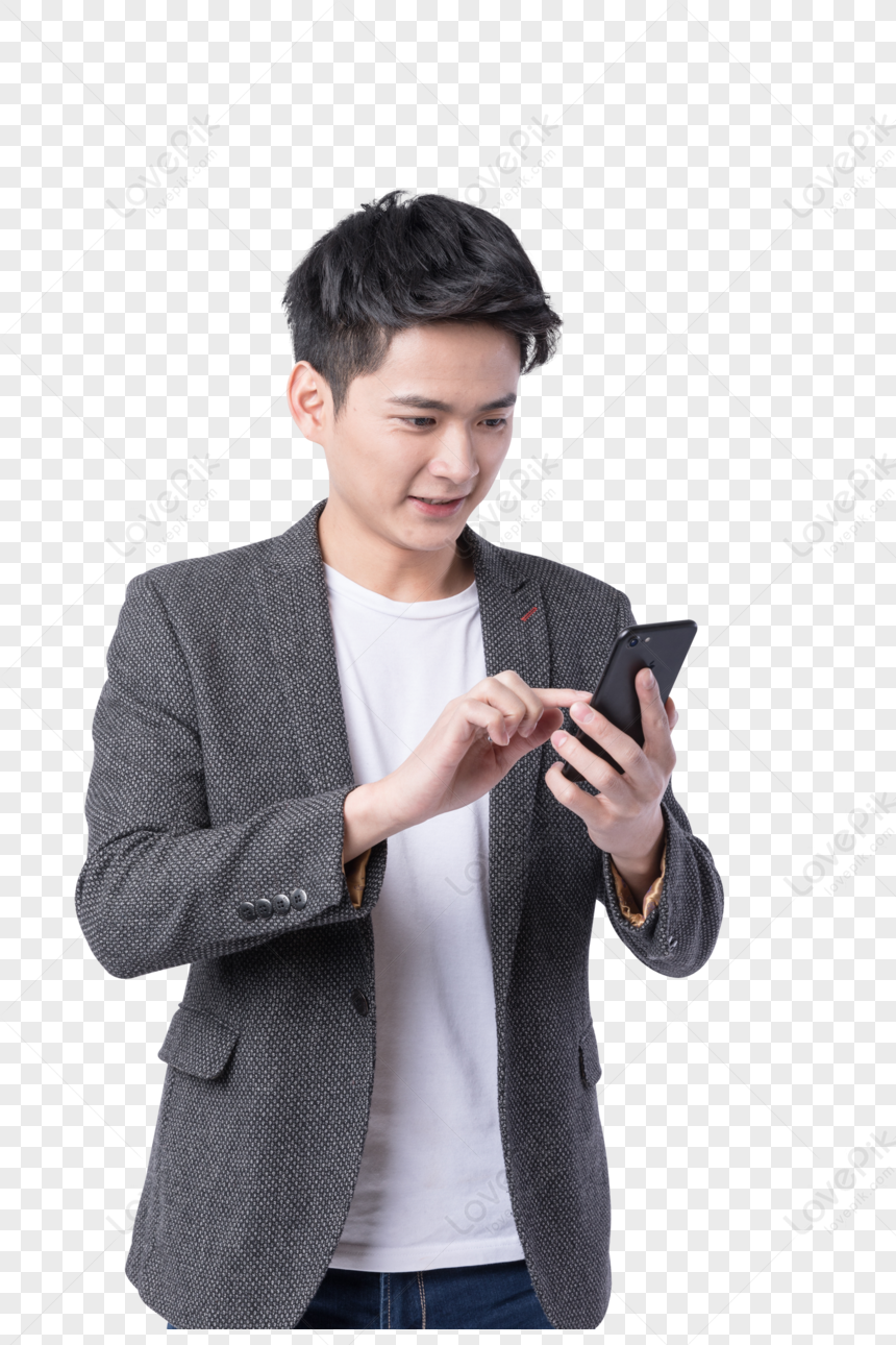 A Young Man With A Mobile Phone Rob Of Red Envelopes PNG Transparent ...