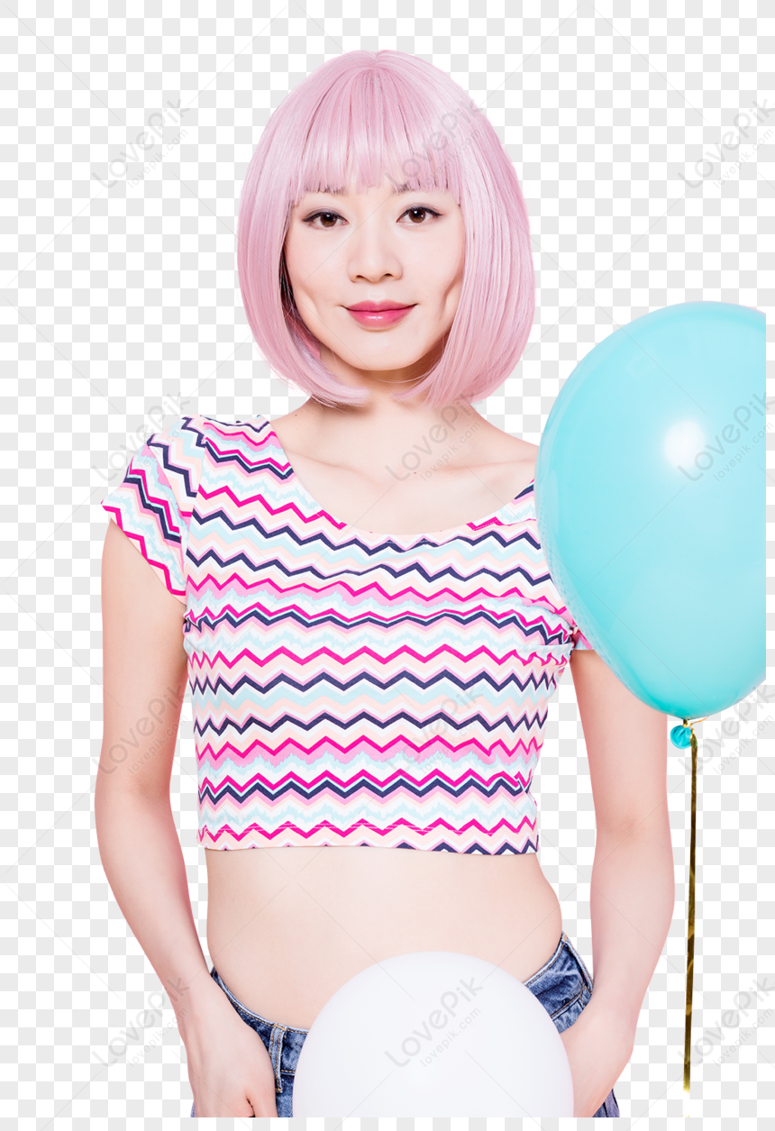 Fashion Women Standing In Many Balloons Pink Woman Balloons Pink