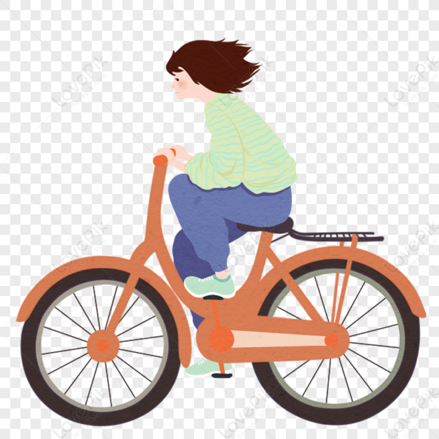 Cartoon, Bicycle Girl, Cute Orange, Girl Green PNG Image And Clipart ...