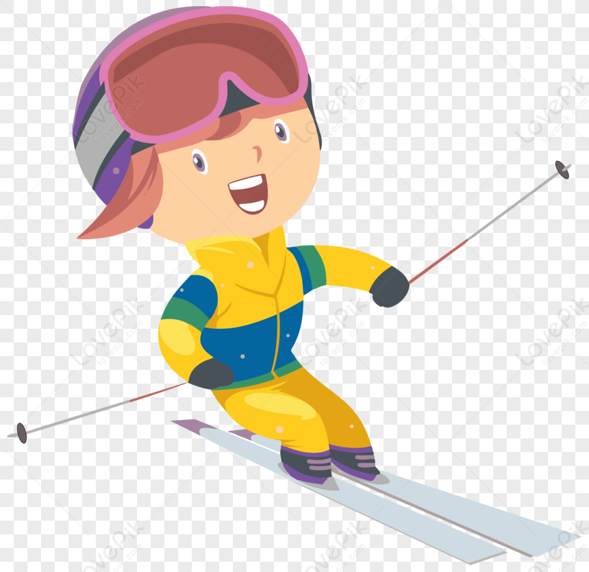 Student Skiing, Girl Skiing, Art Vector, Cartoon Skiing Free Png And 