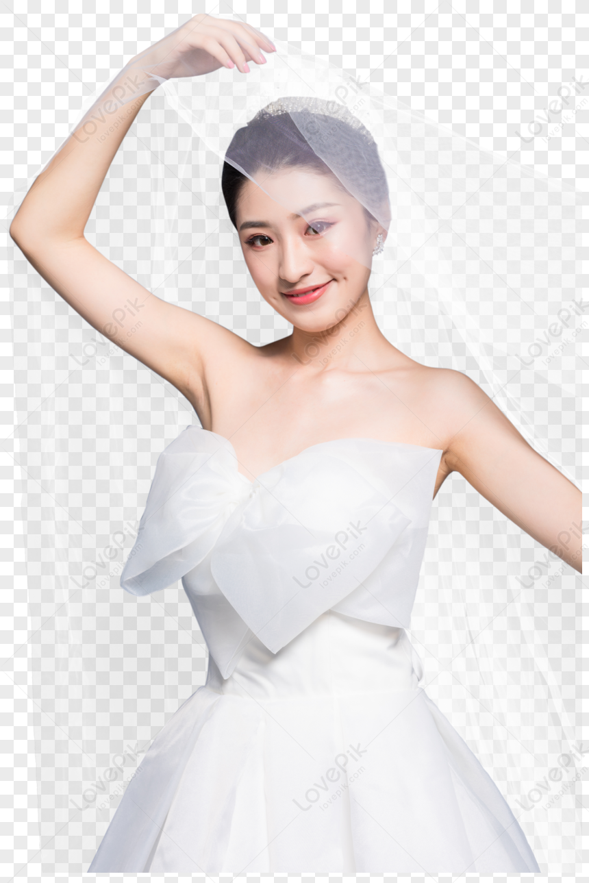 The Bride Wears A White Veil., Asian Bride, Headdress, White PNG White ...