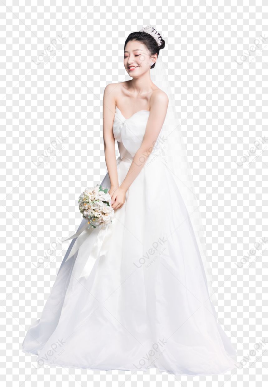 The Bride Wore Flowers In Her Wedding Dress., Holding Flowers, Sexiness ...