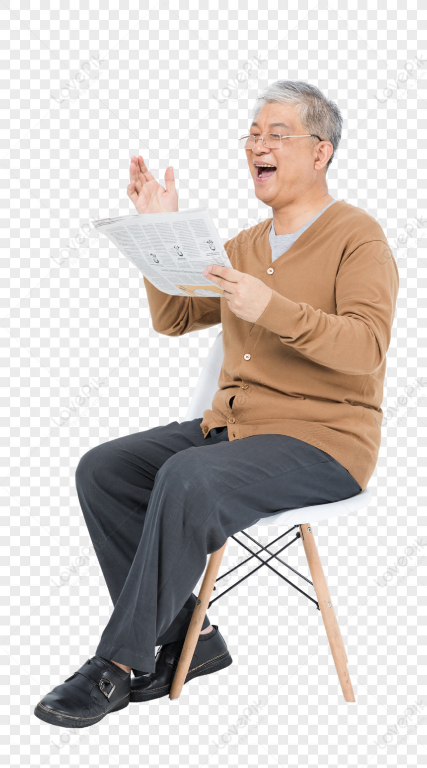 Old People Read Newspapers Reading Sitting Man Sitting Man Paper PNG Hd Transparent Image And