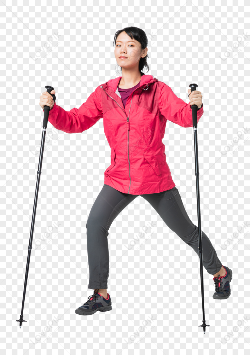 Hiking Young Women, Dark Gray, Dark Light, Light Poles PNG Picture And ...