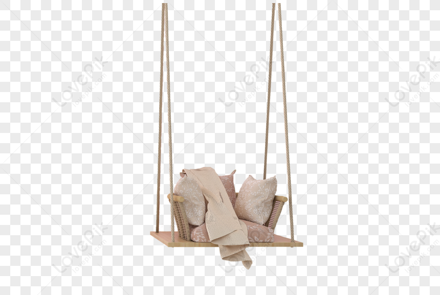 Hanging Chair, Brown Chair, Brown Pillows, Material PNG