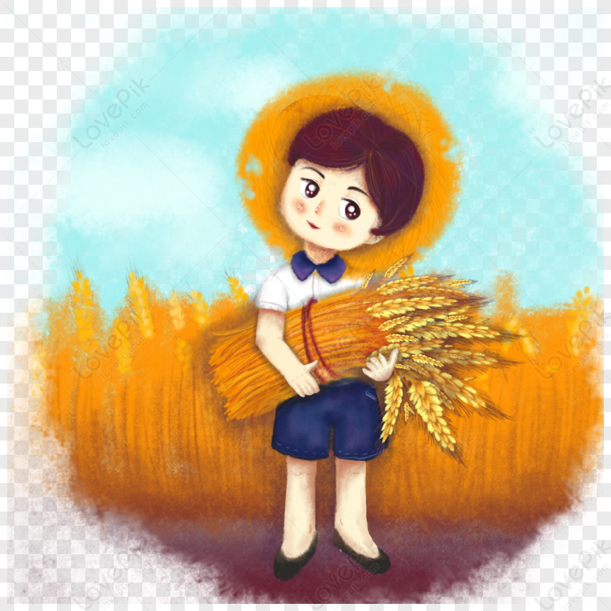 Elemental Illustrations Of Wheat Hugging By Girls In Straw Hats, Xiao ...