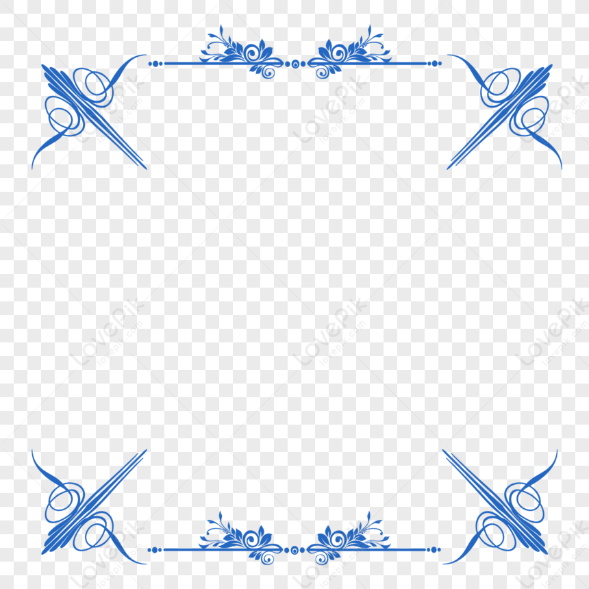 Blue Border, Blue Lines, Blue Frame, Blue Floral PNG Transparent Image ...