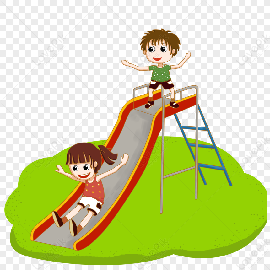 Children On The Slide, Kids Slide, Cartoon Slide, Playground Slide Free ...