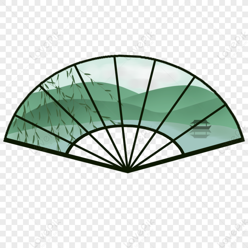Hand Painted Chinese Fan, Fan Shaped, Fan Illustration, Green ...