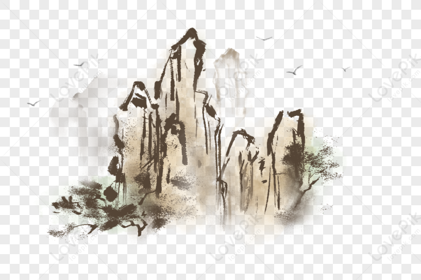 Chinese Style Freehand Ink Mountain Stone, Ink Landscape, Abstract ...