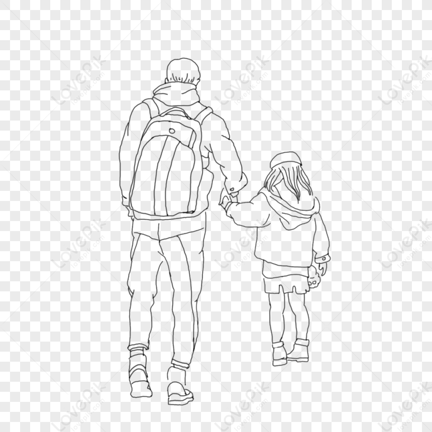 Continuous one line drawing father holds hand of small child. Childhood  with family. Daughter have bonding with her father. Hero father and family  pride. Single line design vector graphic illustration Stock Vector |